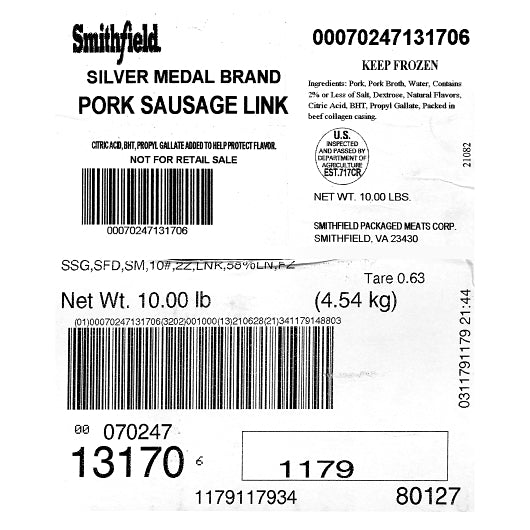 Farmland Silver Medal Farmland 58% Lean 2 Ounce Sausage Link, 1 x 10 lb Case - DOT product image 8