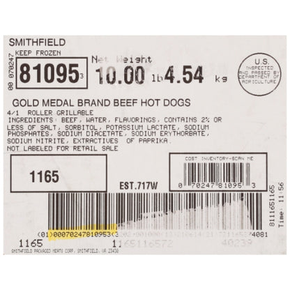 Smithfield Farmland Gold Medal Beef Hot Dog, 2 x 5.47 lb Case - DOT product image 7