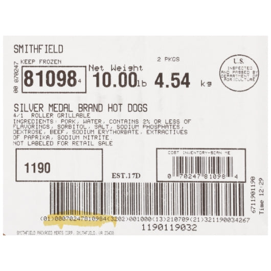 Farmland Gold Medal Farmland Silver Medal Hot Dogs, 2 x 5.02 lb Case - DOT product image 7