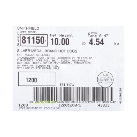 Farmland Gold Medal Farmland Silver Medal 5/1 Hot Dogs, 2 x 5.02 lb Case - DOT product image 7