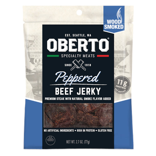 Oberto Peppered Beef Jerky, 8 x 2.7 oz Case - Meat Snacks