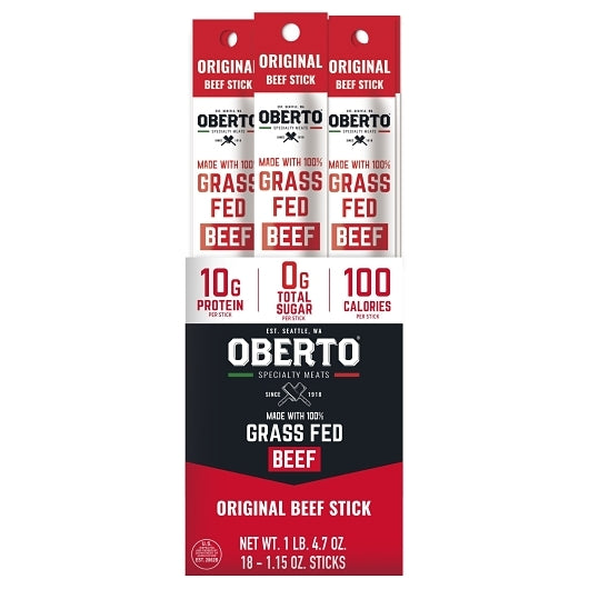 Oberto Zero Sugar Grass Fed Original Beef Sticks, 6 x 18 x 1 each Case - Meat Snacks