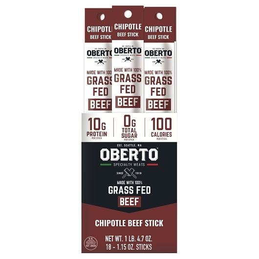 Oberto Zero Sugar Grass Fed Chipotle Beef Sticks, 6 x 18 x 1 each Case - Spices Seasonings