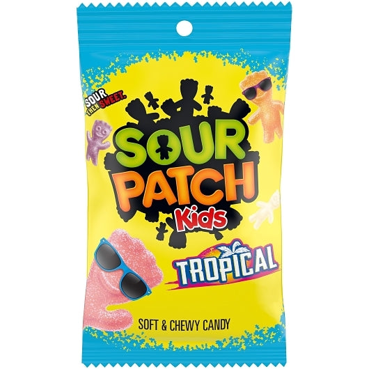 Sour Patch Kids Fat Free Tropical Soft Candy Peg Bag, 12 x 8 oz Case - Candy & Confections