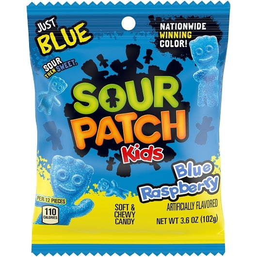 Sour Patch Kids Blue Raspberry Soft Candy Peg Bag, 12 x 3.6 oz Case - Candy & Confections