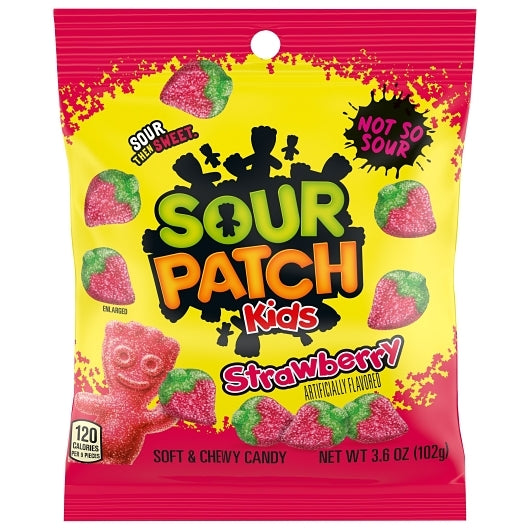 Sour Patch Kids Strawberry Candy Peg Bag, 12 x 3.6 oz Case - Candy & Confections