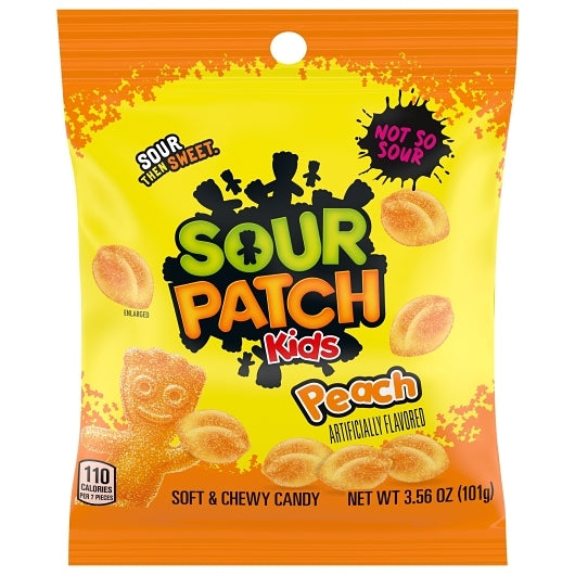 Sour Patch Kids Peach Candy Peg Bag, 12 x 3.56 oz Case - Candy & Confections