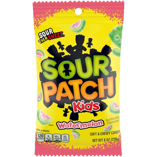 Sour Patch Kids Watermelon Candy Gummy Candy Peg Bag, 12 x 8 oz Case - Candy & Confections