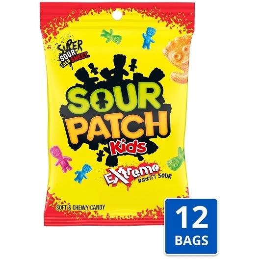 Sour Patch Extreme Sour Soft Candy Gummy Candy Peg Bag, 12 x 7.2 oz Case - Candy & Confections