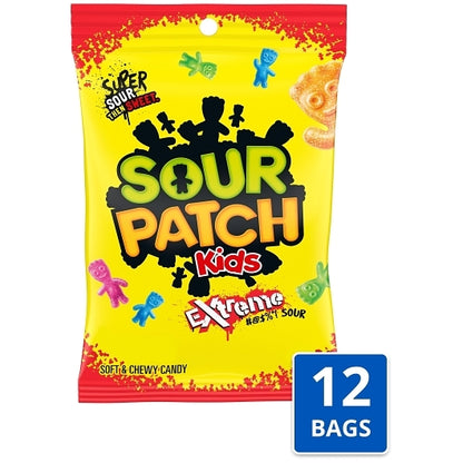 Sour Patch Extreme Sour Soft Candy Gummy Candy Peg Bag, 12 x 7.2 oz Case - Candy & Confections