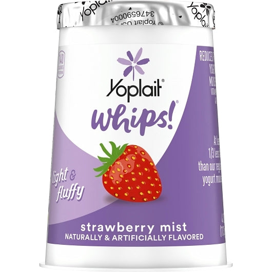 Yoplait Whips Strawberry Mist Yogurt, 12 x 4 oz Case - Front/center packaged product image