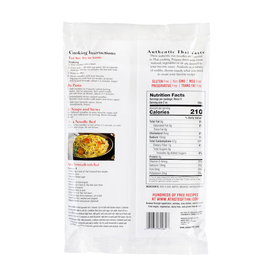 A Taste Of Thai Noodle Vermicelli Rice, 6 x 8.8 oz Case - Rice & Grains