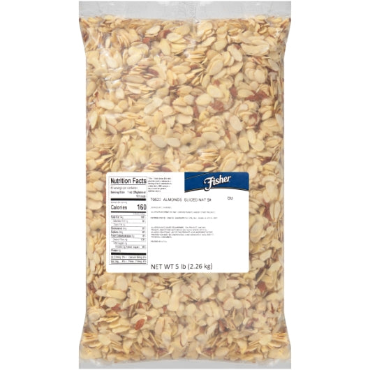 Fisher Sliced Natural Almonds, 1 x 5 lb Case - Nuts & Seeds