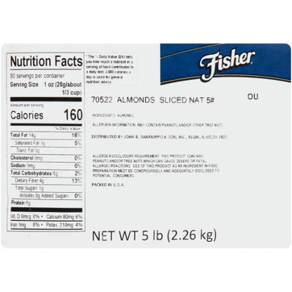 Fisher Sliced Natural Almonds, 1 x 5 lb Case - DOT product image 6