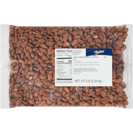 Fisher Whole Almond Natural, 1 x 5 lb Case - Nuts & Seeds
