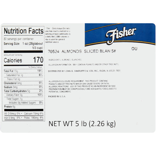 Fisher Blanched Sliced Almonds, 1 x 5 lb Case - DOT product image 6