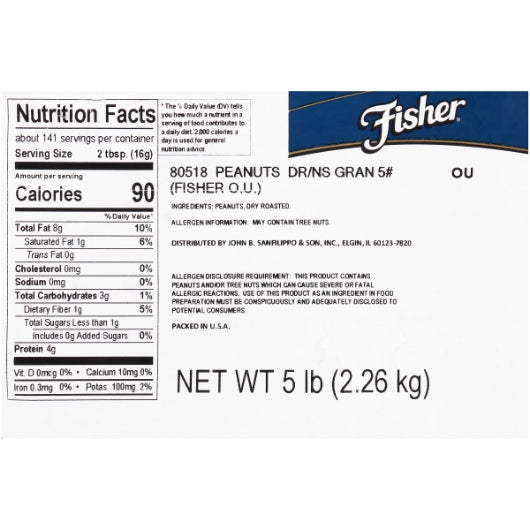 John B. Sanfilippo Granulated Dry Roasted Unsalted Peanuts, 1 x 5 lb Case - DOT product image 8