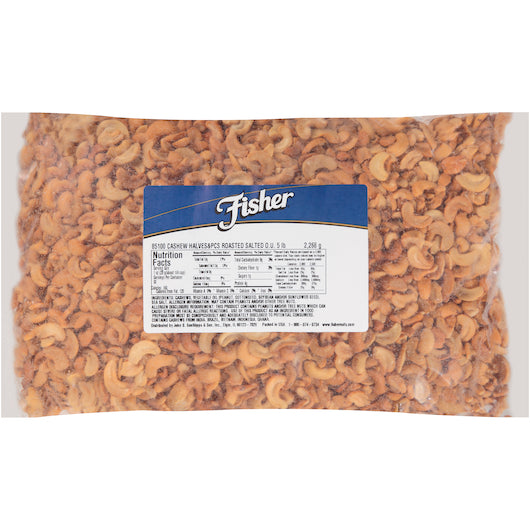Fisher Roasted Cashew Halves And Pieces with Sea Salt, 1 x 5 lb Case - Nuts & Seeds
