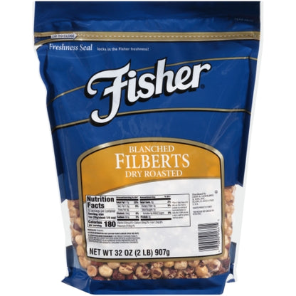 Fisher Dry Roasted Blanched Whole Filberts, 3 x 32 oz Case - Nuts & Seeds