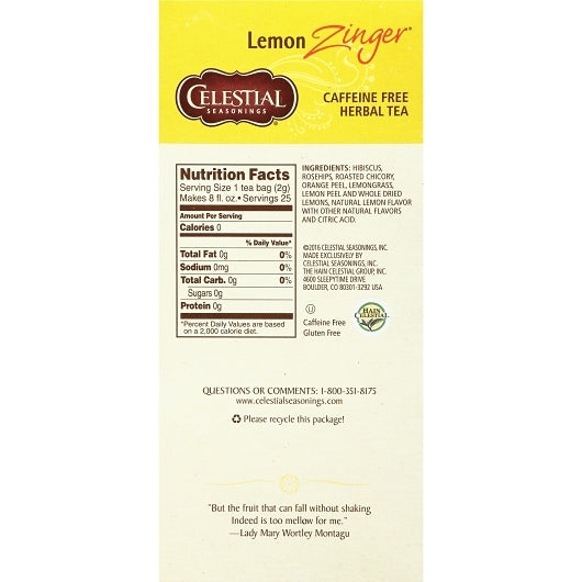 Celestial Seasonings HERB TEA LEMON ZINGER, 6 x 25 each Case - DOT product image 3