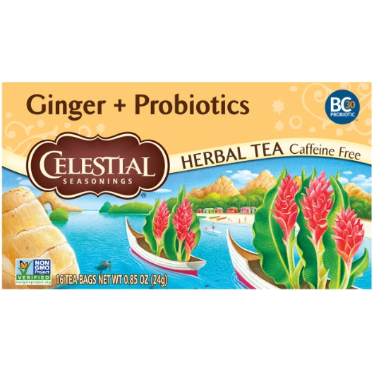 Celestial Seasonings Ginger Probiotics Herb Tea, 6 x 16 ct Case - Coffee & Tea