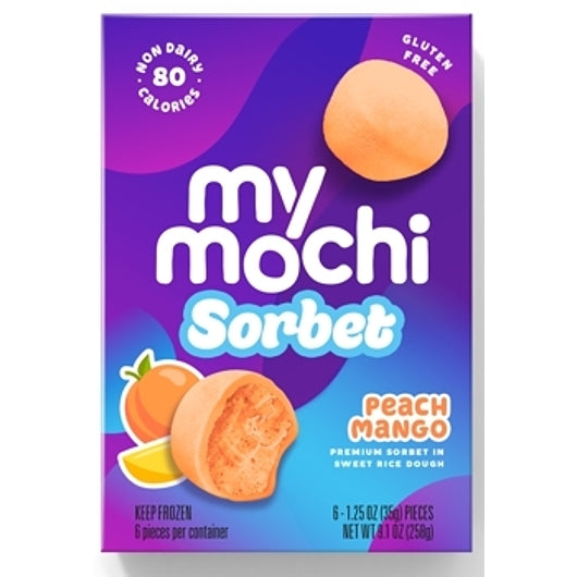 My Mochi Peach Mango Sorbet Ice Cream Balls, 12 x 7.5 oz Case - Frozen Fruit