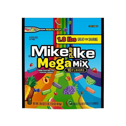 Mike & Ike Mega Mix Stand Up Bag, 6 x 28.8 oz Case - Candy & Confections