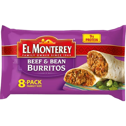 El Monterey Beef & Bean Burrito, 8 x 2 lb Case - Prepared Foods