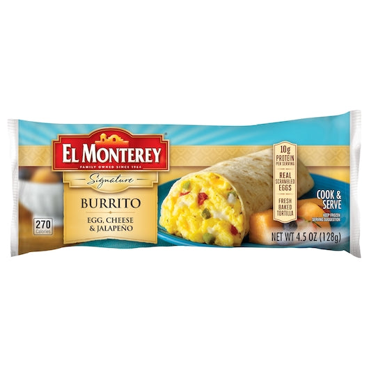 El Monterey Individually Wrapped Egg, Cheese, & Jalapeno Burrito, 24 x 4.5 oz Case - DOT product image 2