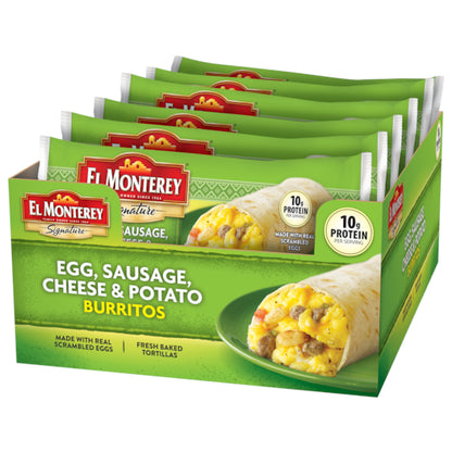 El Monterey Individually Wrapped Egg, Sausage, Cheese, & Potato Burrito, 24 x 4.5 oz Case - DOT product image 5