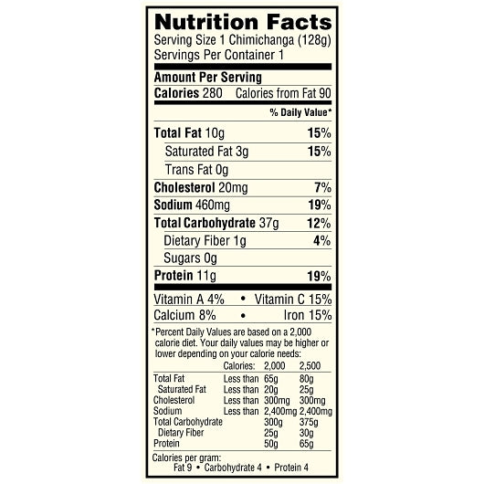 El Monterey Individually Wrapped Chicken & Monterey Jack Cheese Chimichangas, 24 x 4.5 oz Case - DOT product image 7