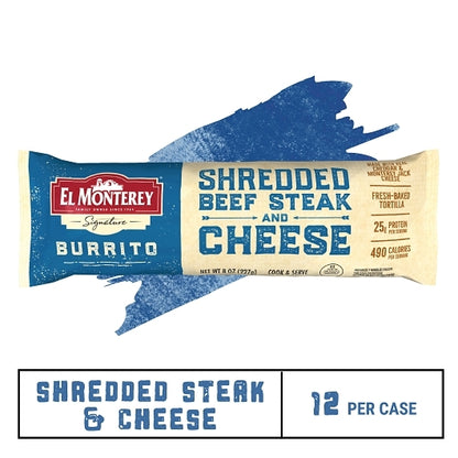 El Monterey Individually Wrapped Shredded Beef Steak & Cheese Burrito, 12 x 8 oz Case - DOT product image 6