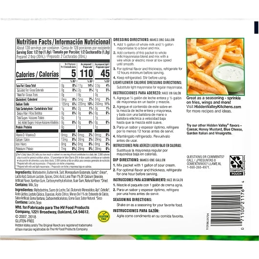Hidden Valley Milk Based Original Ranch Dry Salad Dressing Mix, 12 x 8 oz Case - DOT product image 8
