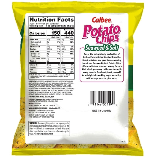 Calbee Potato Chips Seaweed & Salt, 6 x 2.8 oz Case - Snacks - image 2