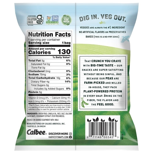 Harvest Snaps Green Pea Snack Crisps Lightly Salted, 36 x 1 oz Case - Snacks - image 2
