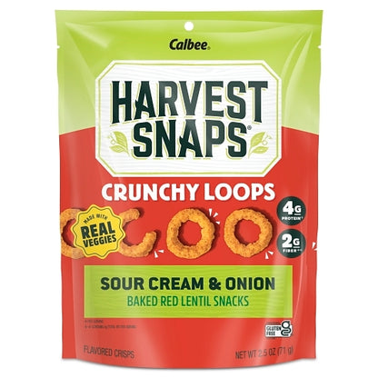 Harvest Snaps Red Lentil Crunchy Loops Sour Cream & Onion, 12 x 2.5 oz Case - Beans & Legumes