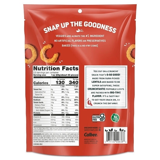 Harvest Snaps Red Lentil Crunchy Loops Sour Cream & Onion, 12 x 2.5 oz Case - DOT product image 2