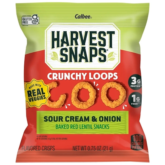 Harvest Snaps Crunchy Loops Sour Cream & Onion Case, 24 x 0.75 oz Case - Condiments & Sauces