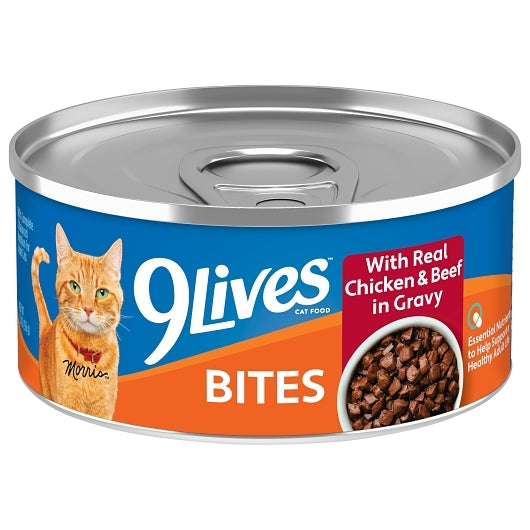 9Lives Bites Wet Cat Food With Real Chicken & Beef in Gravy, 24 x 5.5 oz Case - Pet Food & Pet Care