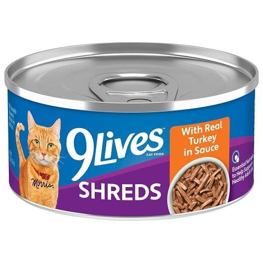 9Lives Shreds Wet Cat Food With Real Turkey in Sauce, 24 x 5.5 oz Case - Pet Food & Pet Care