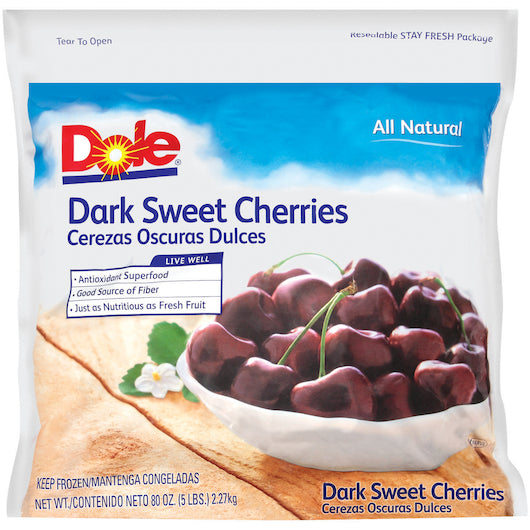 Dole Individual Quick Frozen Pitted Sweet Dark Cherry, 2 x 5 lb Case - Frozen Fruit