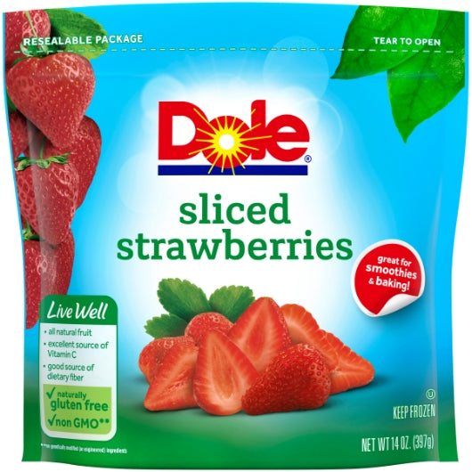 Dole Individual Quick Frozen Sliced Strawberry, 8 x 14 oz Case - Frozen Fruit