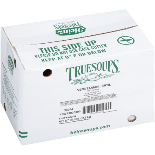 TrueSoups Vegetarian Lentil Ready to Heat Vegetarian Lentil Soup, 4 x 8 lb Case - GS1 closed shipping case image