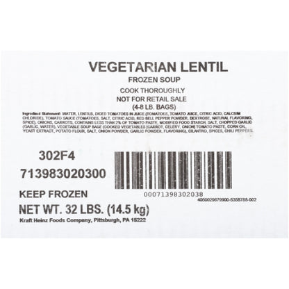 TrueSoups Vegetarian Lentil Ready to Heat Vegetarian Lentil Soup, 4 x 8 lb Case - Combined nutrition and ingredients label