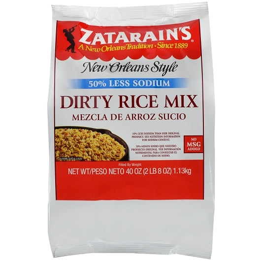 Zatarain`s Reduced Sodium Dirty Rice Mix, 6 x 40 oz Case - Front/center packaged product image