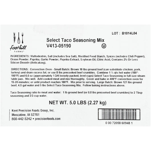 Foothill Farms Select Taco Seasoning, 1 x 6 lb Case - DOT product image 6