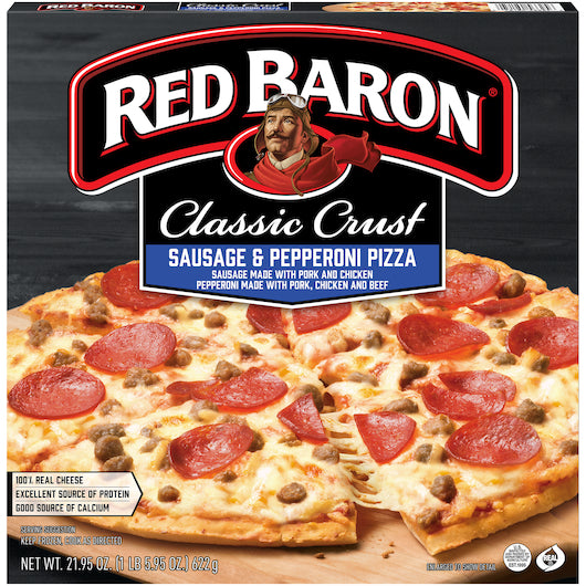 Red Baron Piz Classic Crust Sausage and Pepperoni, 16 x 21.95 oz Case - Prepared Foods