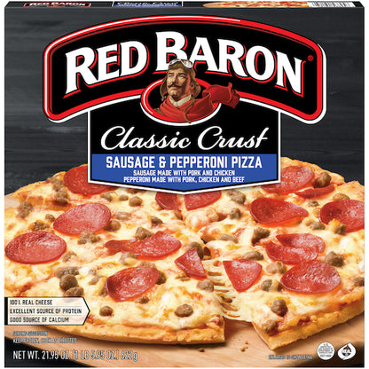 Red Baron Piz Classic Crust Sausage and Pepperoni, 16 x 21.95 oz Case - Prepared Foods