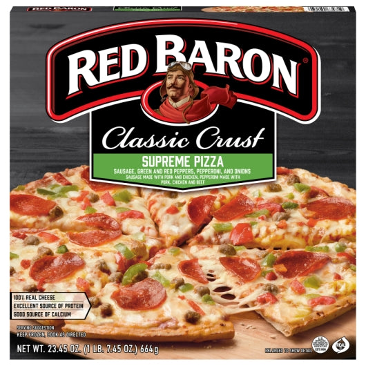 Red Baron Pizza Supreme Classic Pizza, 16 x 23.45 oz Case - Prepared Foods