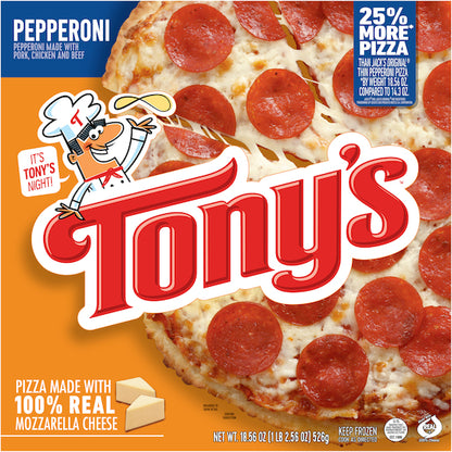 Tonys Pizzeria Style Pepperoni Pizza, 16 x 18.56 oz Case - Front/center packaged product image